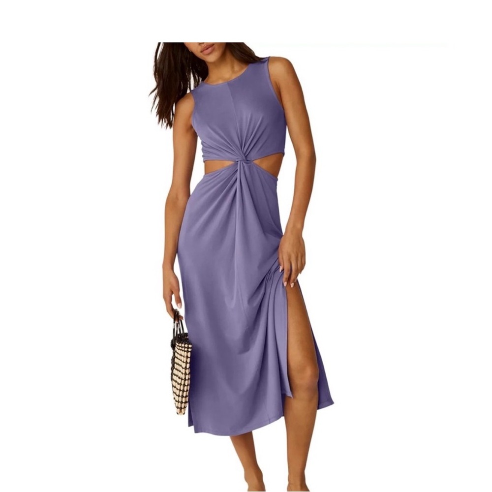 NWT Beyond Yoga Around the World Front Twist Indigo/Purple Dress